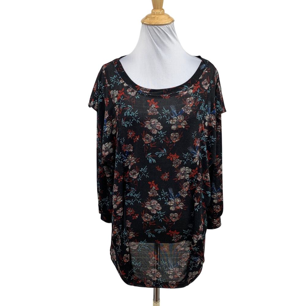 Free People Blouse Womens M Medium Multi Dock Street Stretch Knit Floral Layered